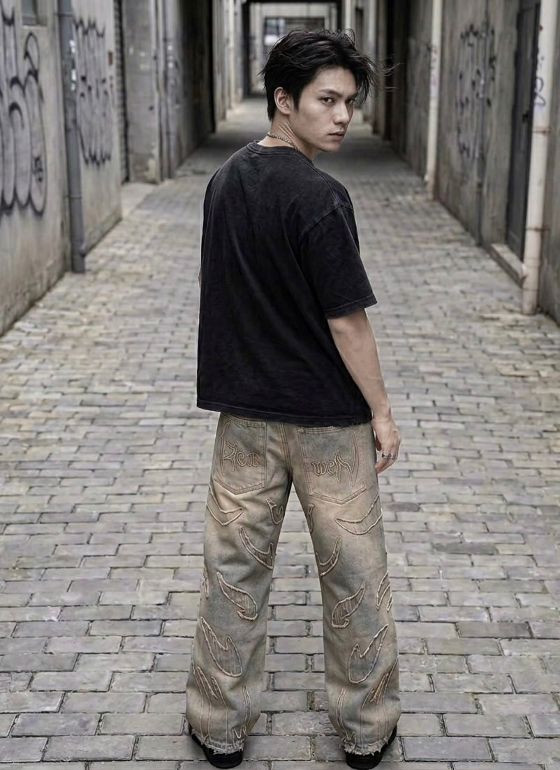 Y2K Harajuku Retro Graphic Patch Jeans Hip Hop