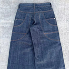 Retro Soar Jeans Bird Embroidery Pattern Plaid Inner Denim Pants